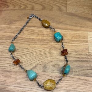 Turquoise and Amber Beaded Necklace